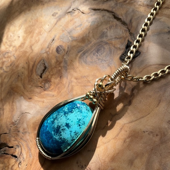 14k Gold Filled Natural Shattuckite Stone Necklace Pendant - Picture 5 of 10